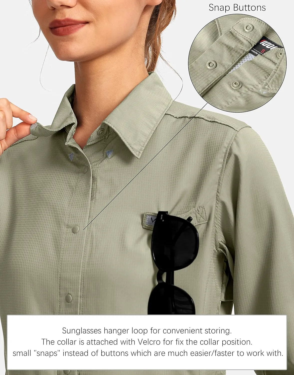 Womens Sun Protection Fishing Shirt with Zipper Pockets Lightweight SPF Long Sleeve Shirts for Hiking Safari