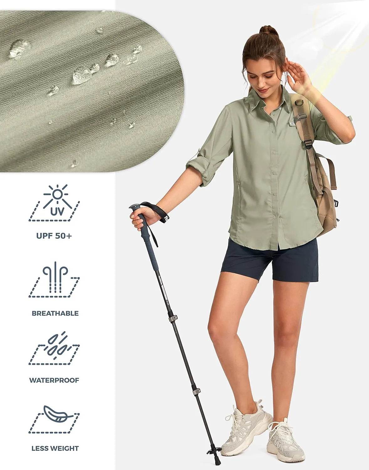 Womens Sun Protection Fishing Shirt with Zipper Pockets Lightweight SPF Long Sleeve Shirts for Hiking Safari