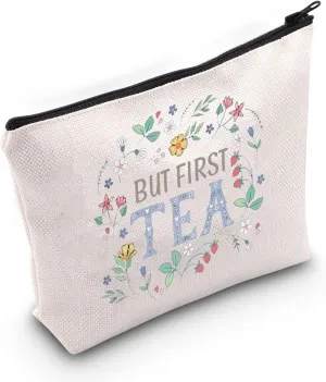 WZMPA Tea Bag Lover Cosmetic Bag Tea Drinkers Gift But First Tea Makeup Zipper Pouch Bag For Women Girls (But First Tea)
