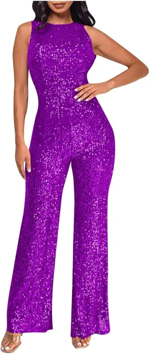 Xiaojmake Womens Holiday Sequin Jumpsuit for Special Occasion Cocktail Party Event Guest Clubwear Dressy Wide Leg Romper Pant