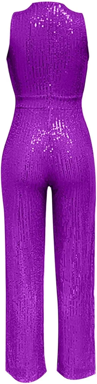 Xiaojmake Womens Holiday Sequin Jumpsuit for Special Occasion Cocktail Party Event Guest Clubwear Dressy Wide Leg Romper Pant