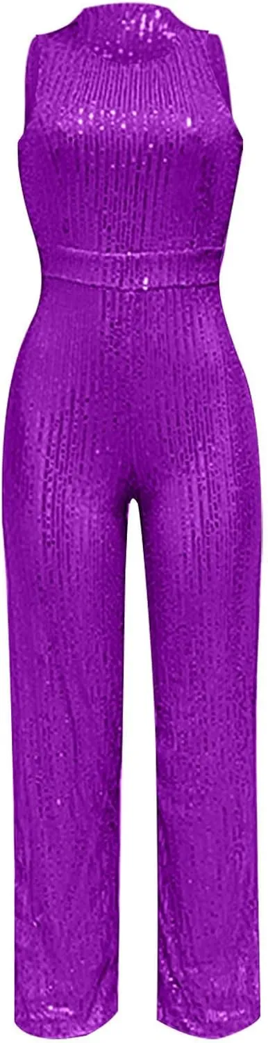 Xiaojmake Womens Holiday Sequin Jumpsuit for Special Occasion Cocktail Party Event Guest Clubwear Dressy Wide Leg Romper Pant