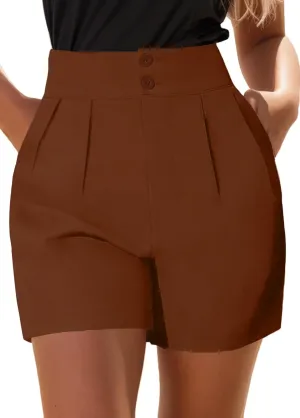 XinYangNi Women's Casual High Waisted Wide Leg Bermuda Shorts Summer Pleated Dressy Shorts with Pockets