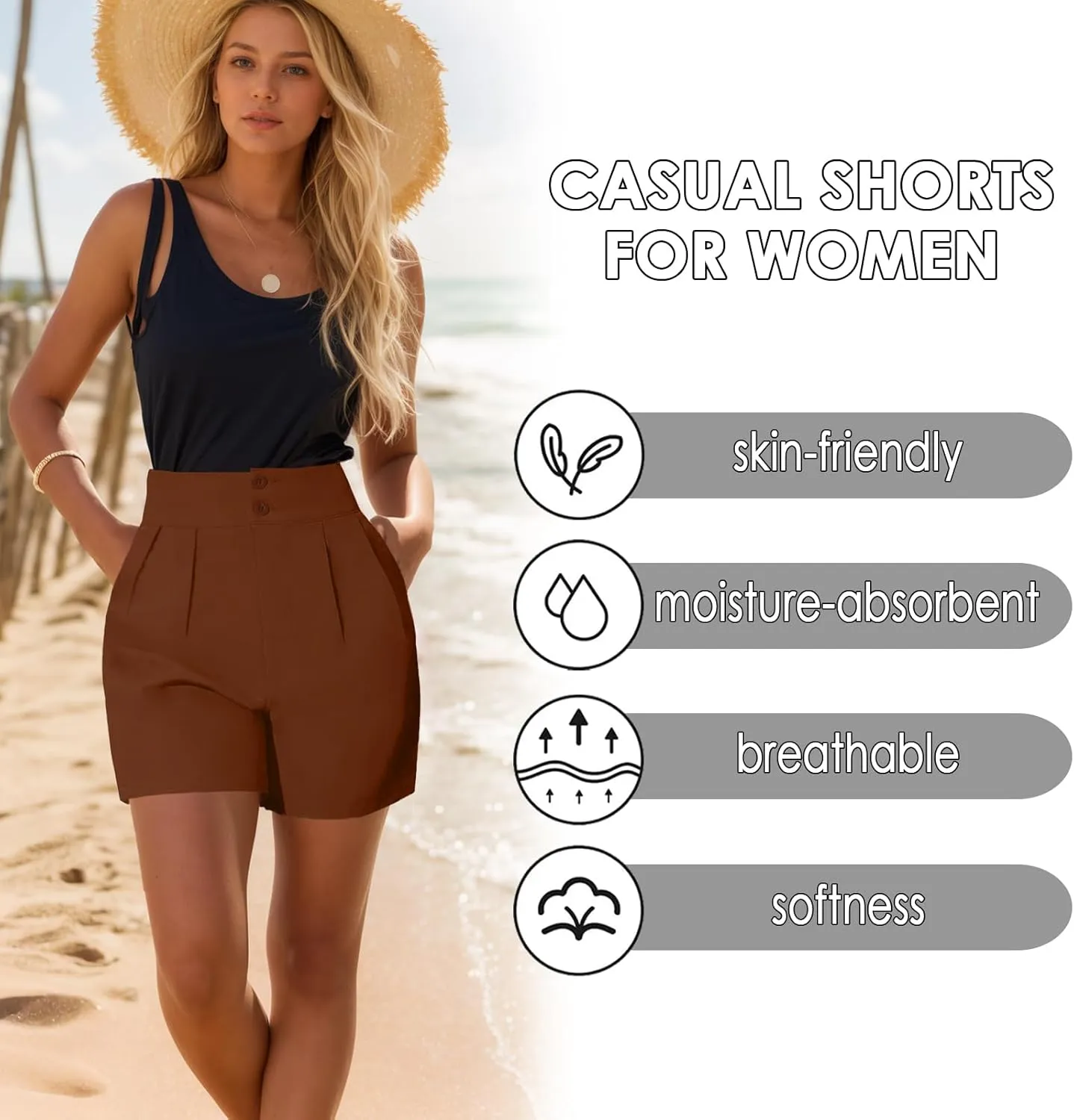 XinYangNi Women's Casual High Waisted Wide Leg Bermuda Shorts Summer Pleated Dressy Shorts with Pockets