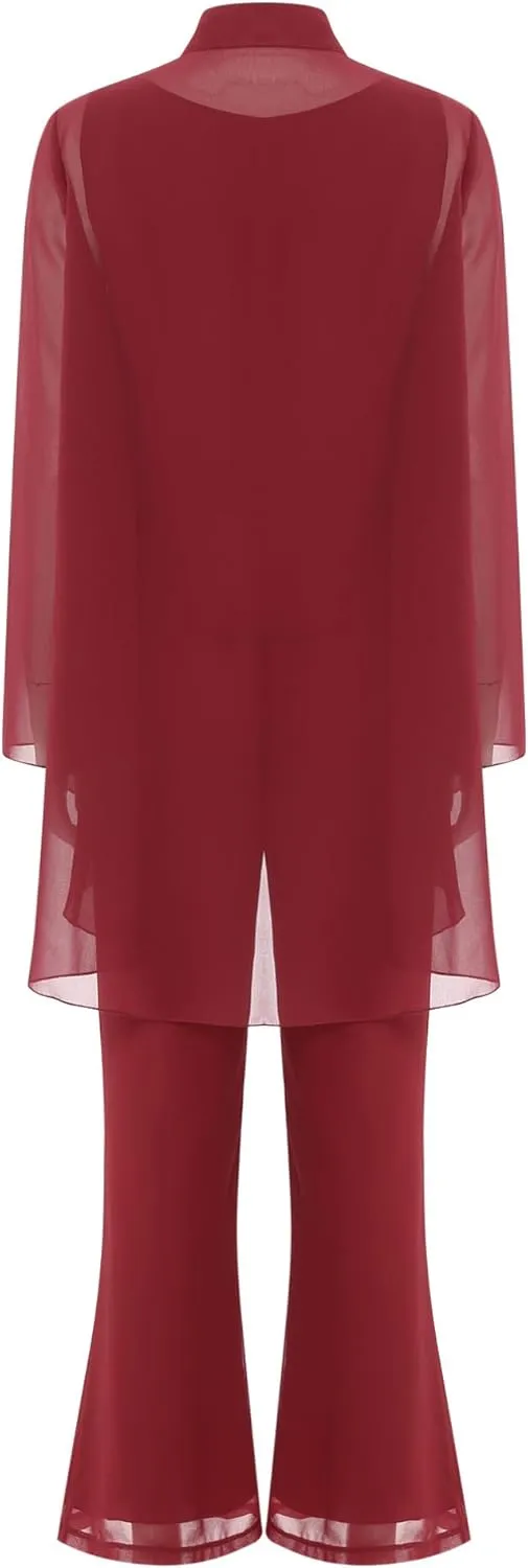 YiZYiF Women's Wedding Guest Pant Suit 3 Piece Mother of Bride Dress Sets Plus Size Evening Gown