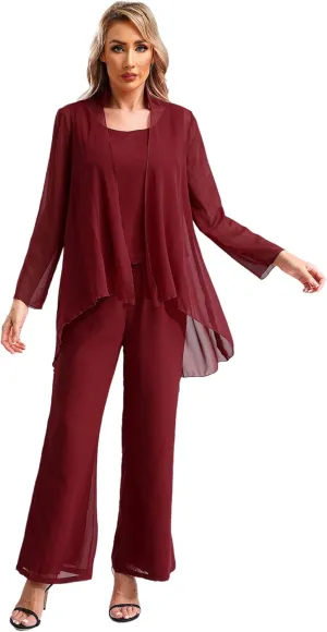 YiZYiF Women's Wedding Guest Pant Suit 3 Piece Mother of Bride Dress Sets Plus Size Evening Gown