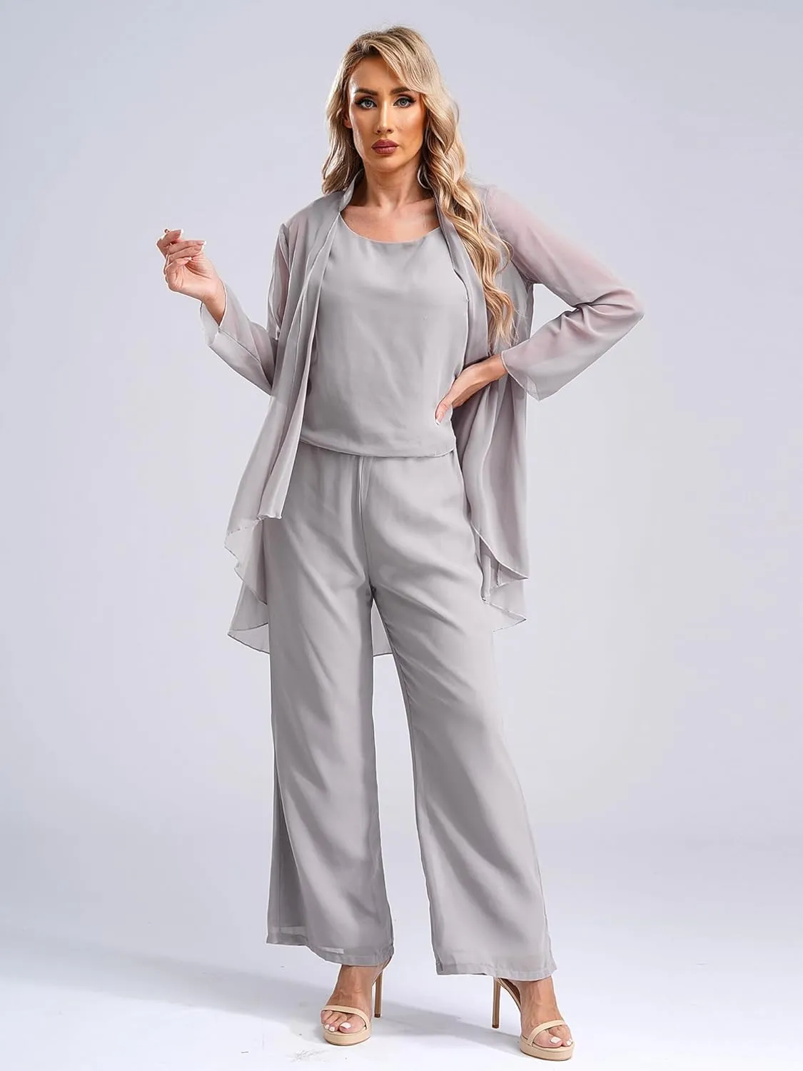 YiZYiF Women's Wedding Guest Pant Suit 3 Piece Mother of Bride Dress Sets Plus Size Evening Gown