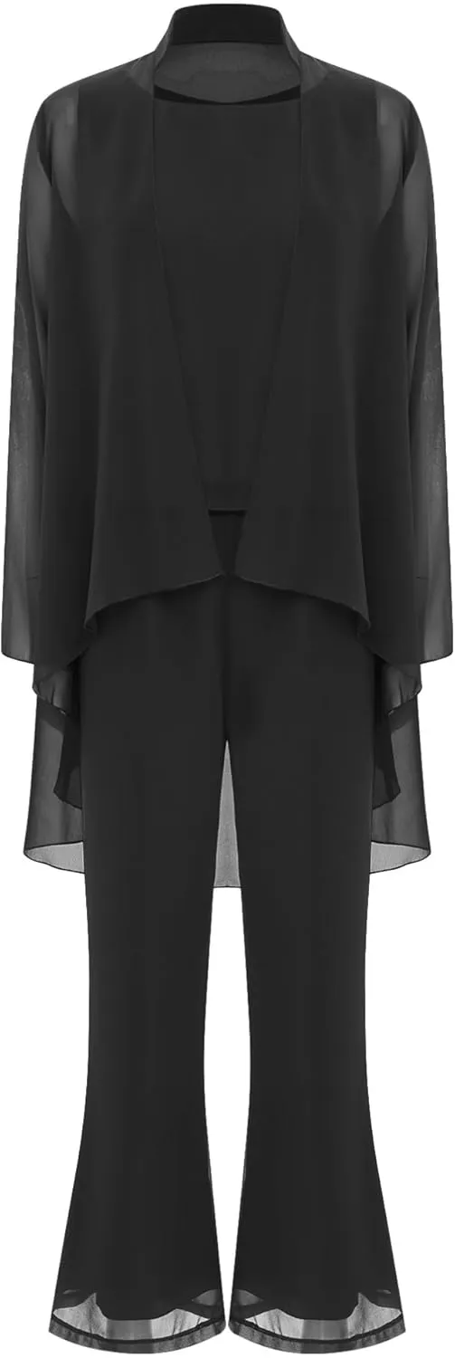 YiZYiF Women's Wedding Guest Pant Suit 3 Piece Mother of Bride Dress Sets Plus Size Evening Gown