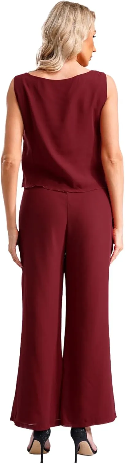 YiZYiF Women's Wedding Guest Pant Suit 3 Piece Mother of Bride Dress Sets Plus Size Evening Gown