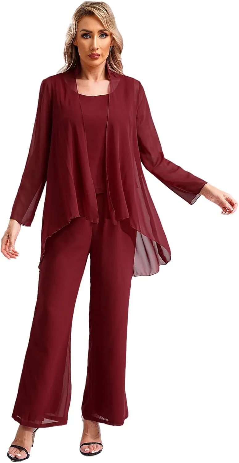 YiZYiF Women's Wedding Guest Pant Suit 3 Piece Mother of Bride Dress Sets Plus Size Evening Gown
