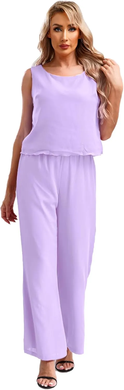 YiZYiF Women's Wedding Guest Pant Suit 3 Piece Mother of Bride Dress Sets Plus Size Evening Gown