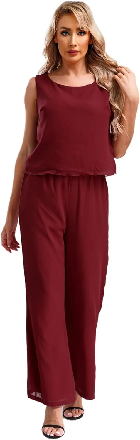 YiZYiF Women's Wedding Guest Pant Suit 3 Piece Mother of Bride Dress Sets Plus Size Evening Gown
