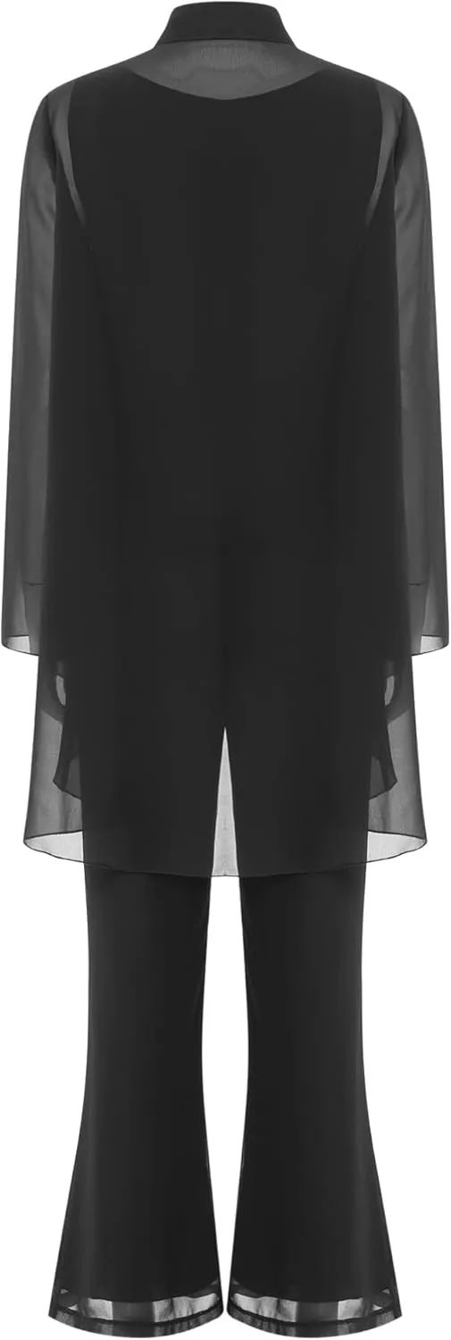 YiZYiF Women's Wedding Guest Pant Suit 3 Piece Mother of Bride Dress Sets Plus Size Evening Gown
