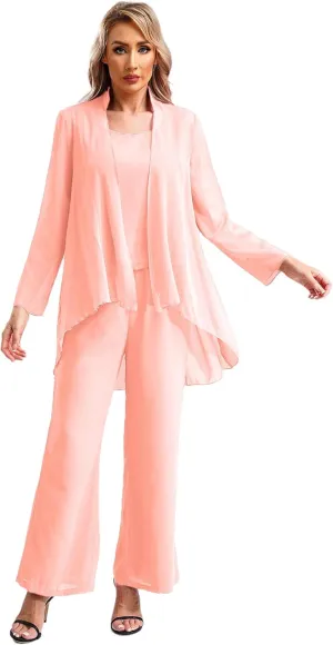 YiZYiF Women's Wedding Guest Pant Suit 3 Piece Mother of Bride Dress Sets Plus Size Evening Gown