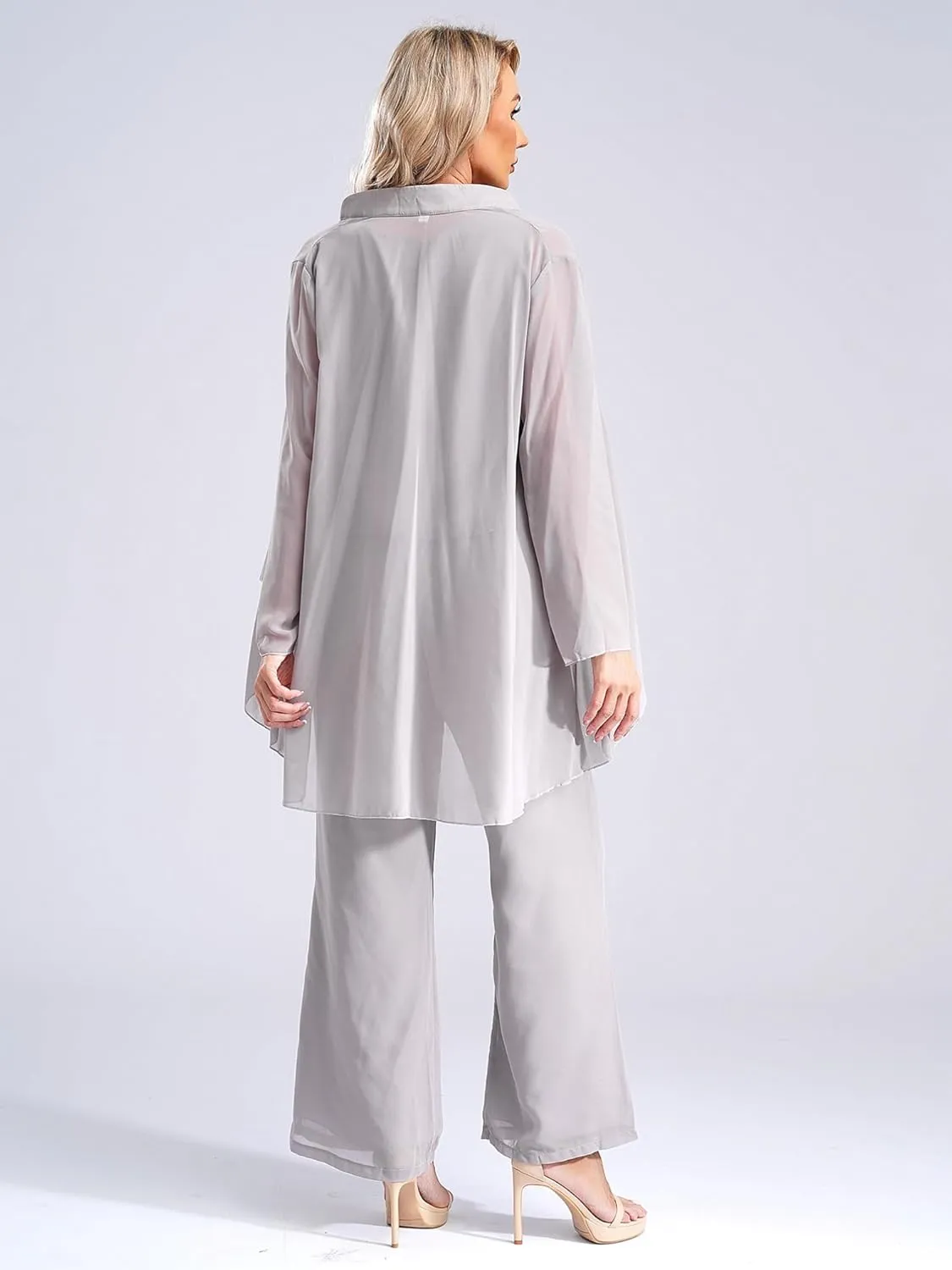 YiZYiF Women's Wedding Guest Pant Suit 3 Piece Mother of Bride Dress Sets Plus Size Evening Gown