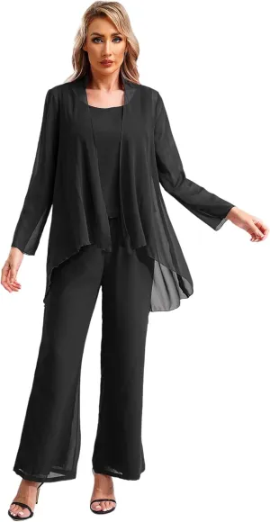 YiZYiF Women's Wedding Guest Pant Suit 3 Piece Mother of Bride Dress Sets Plus Size Evening Gown