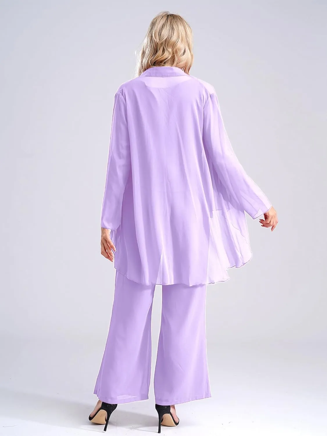 YiZYiF Women's Wedding Guest Pant Suit 3 Piece Mother of Bride Dress Sets Plus Size Evening Gown