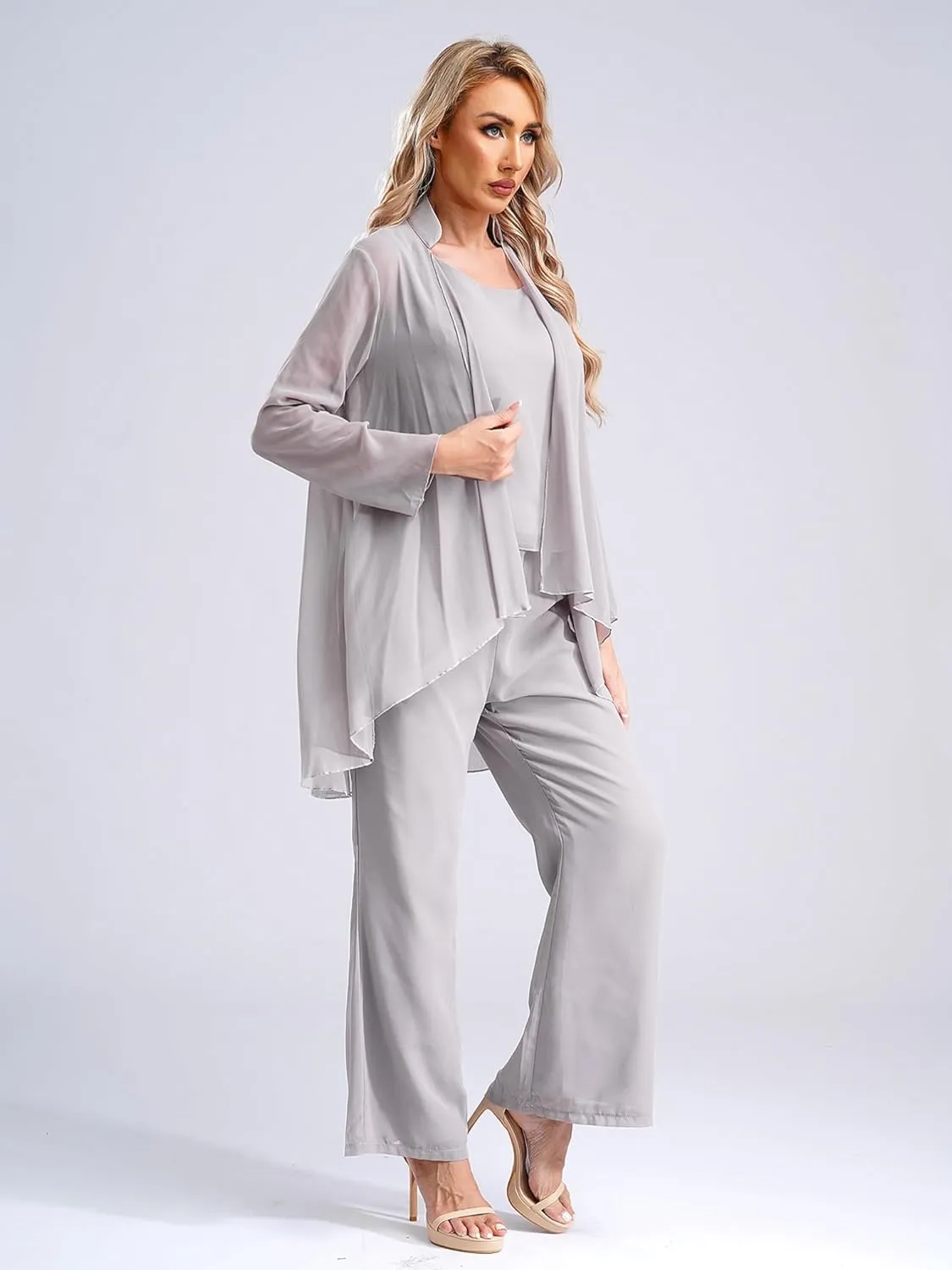 YiZYiF Women's Wedding Guest Pant Suit 3 Piece Mother of Bride Dress Sets Plus Size Evening Gown
