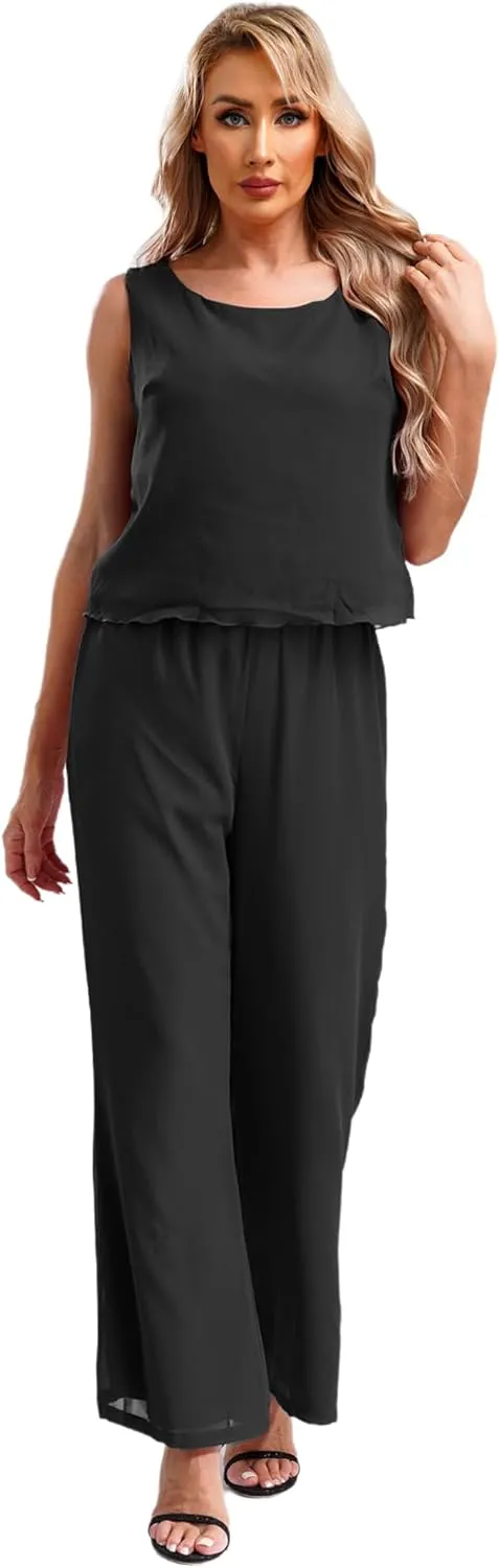YiZYiF Women's Wedding Guest Pant Suit 3 Piece Mother of Bride Dress Sets Plus Size Evening Gown