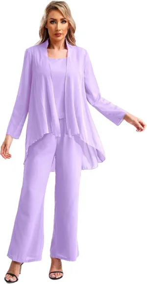 YiZYiF Women's Wedding Guest Pant Suit 3 Piece Mother of Bride Dress Sets Plus Size Evening Gown