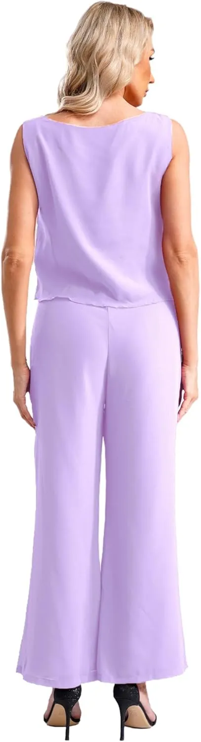 YiZYiF Women's Wedding Guest Pant Suit 3 Piece Mother of Bride Dress Sets Plus Size Evening Gown