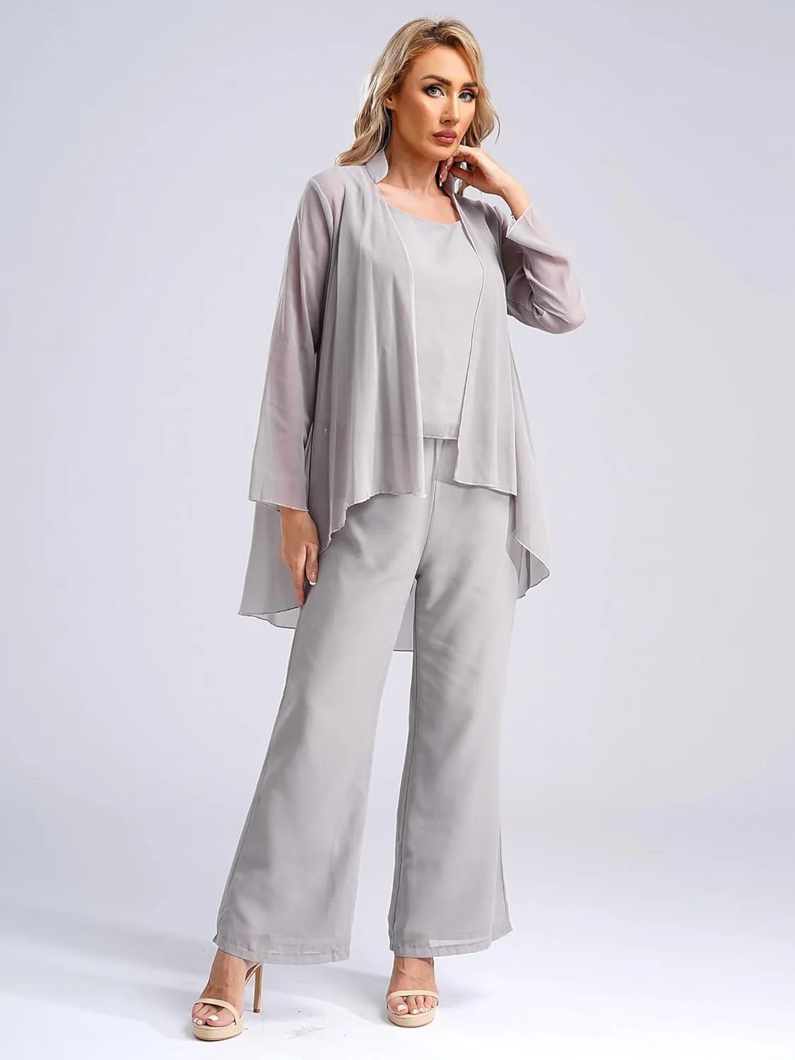 YiZYiF Women's Wedding Guest Pant Suit 3 Piece Mother of Bride Dress Sets Plus Size Evening Gown