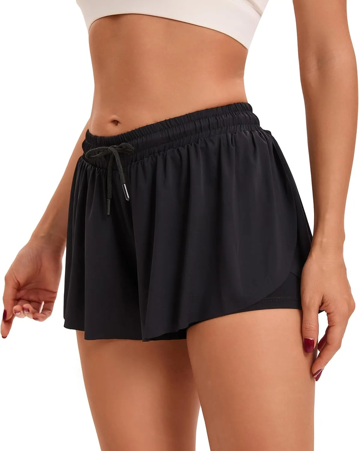 Yknktstc 3 Pack Womens 2 in 1 Flowy Running Shorts with Pockets Gym Yoga Athletic Workout Biker Spandex Lounge Sweat Skirt
