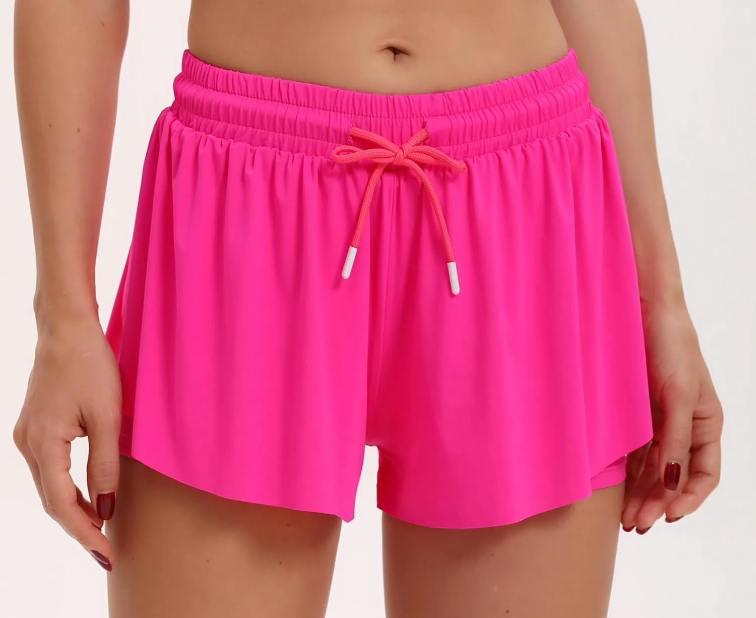 Yknktstc 3 Pack Womens 2 in 1 Flowy Running Shorts with Pockets Gym Yoga Athletic Workout Biker Spandex Lounge Sweat Skirt