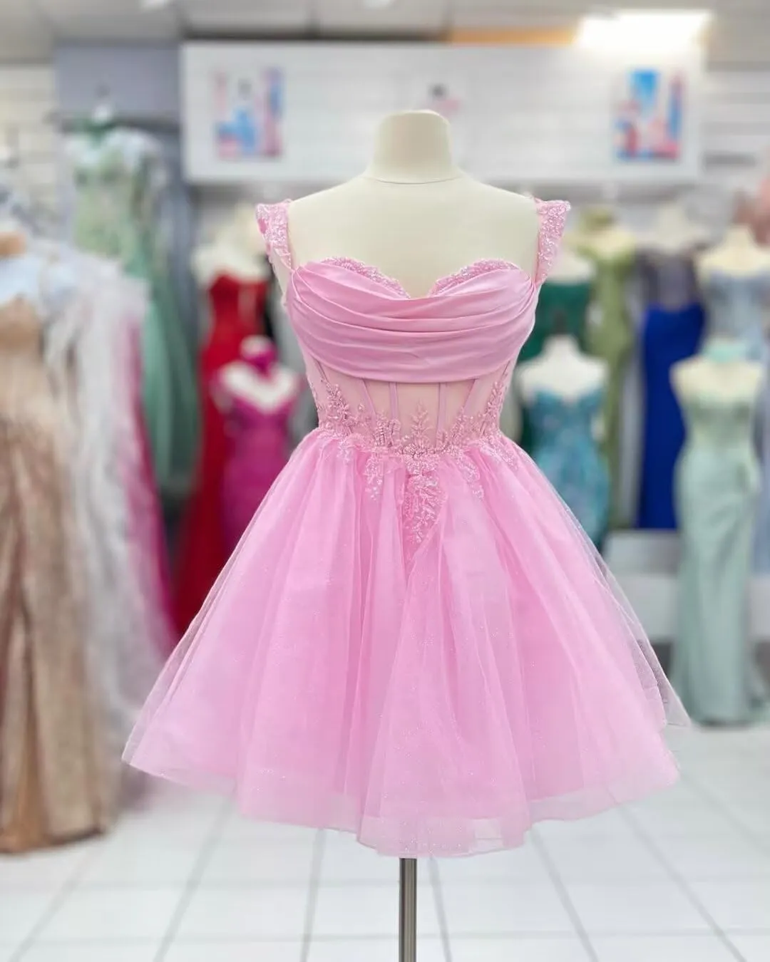 Youjiayi 3D Floral Tulle Homecoming Dresses for Teens Off Shoulder Beaded DAMA Dress for Quinceanera Lace Short Ball Gown