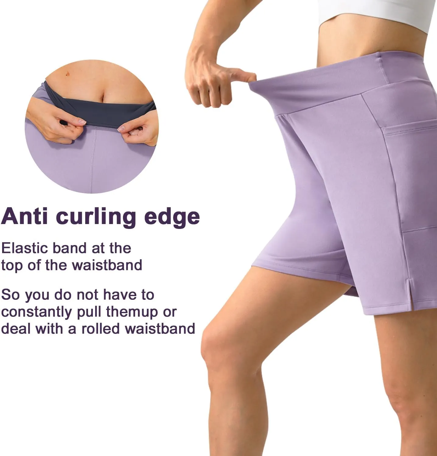 YOYOYOGA Bermuda Shorts for Women Stretchy Soft Yoga Shorts with Pockets High Waisted Workout Running Athletic Short