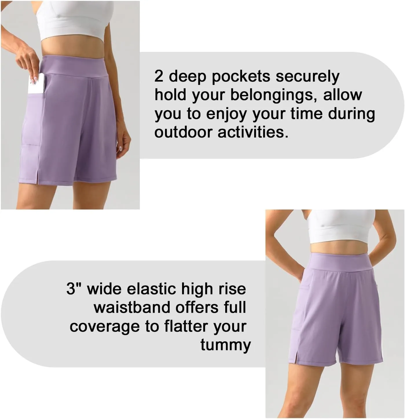 YOYOYOGA Bermuda Shorts for Women Stretchy Soft Yoga Shorts with Pockets High Waisted Workout Running Athletic Short