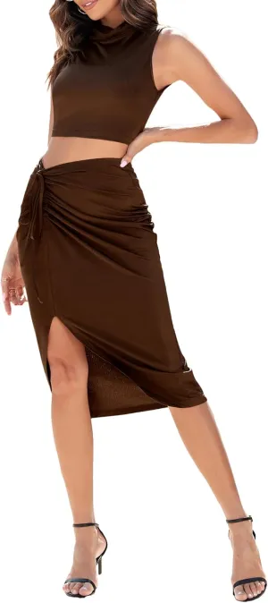 ZAFUL 2024 Two Piece Skirt Set with Slit for Women Summer Sets Vacation Outfits Cocktail Dresses Elegant Midi Dress