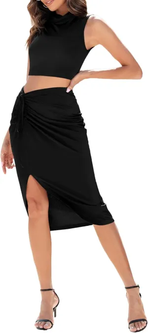 ZAFUL 2024 Two Piece Skirt Set with Slit for Women Summer Sets Vacation Outfits Cocktail Dresses Elegant Midi Dress