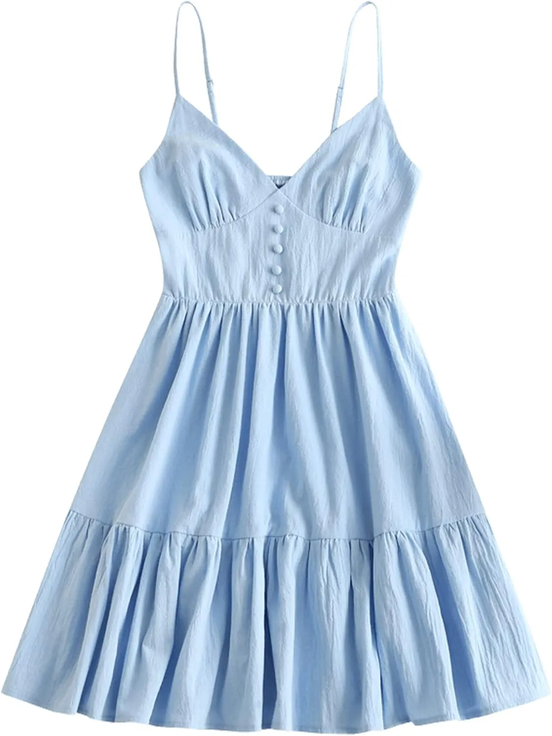 ZAFUL Women's Casual V Neck Summer Mini Dress Spaghetti Strap A-Line Short Dresses Backless Solid Color Sundress