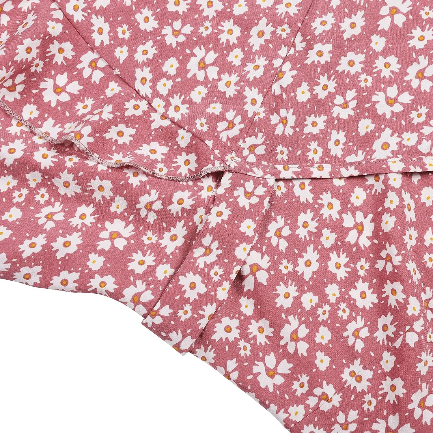 ZAFUL Women's Summer Wrap Dress Short Puff Sleeve Mini Dress Ditsy Floral V-Neck Waist Tie Ruffle Swing Skater Dresses