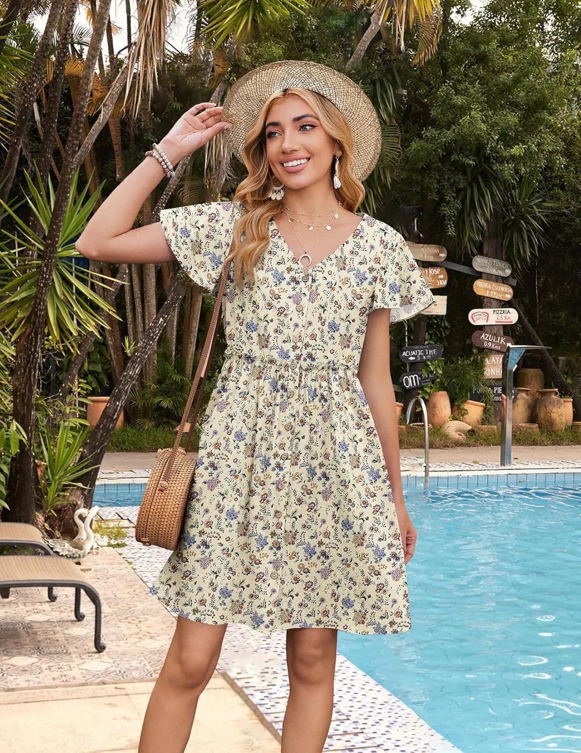 Zeagoo 2025 Spring Summer Cotton Linen Dress Beach Casual Button Down A Line Dress