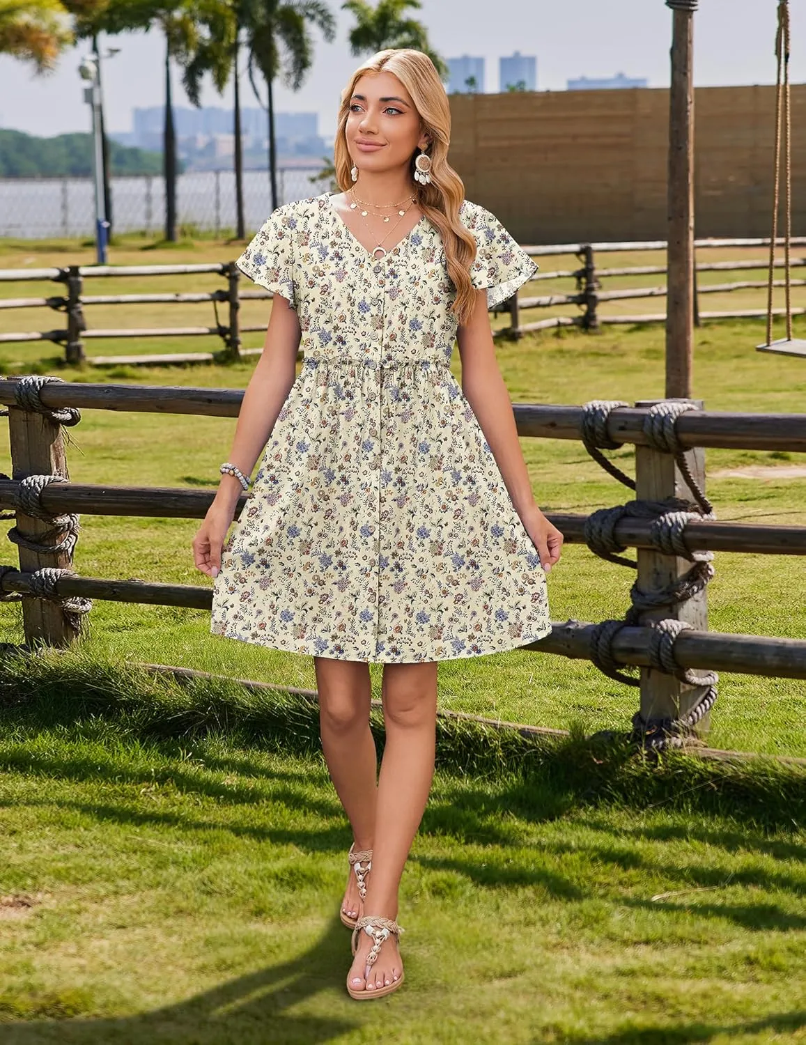 Zeagoo 2025 Spring Summer Cotton Linen Dress Beach Casual Button Down A Line Dress