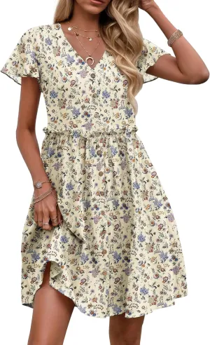 Zeagoo 2025 Spring Summer Cotton Linen Dress Beach Casual Button Down A Line Dress