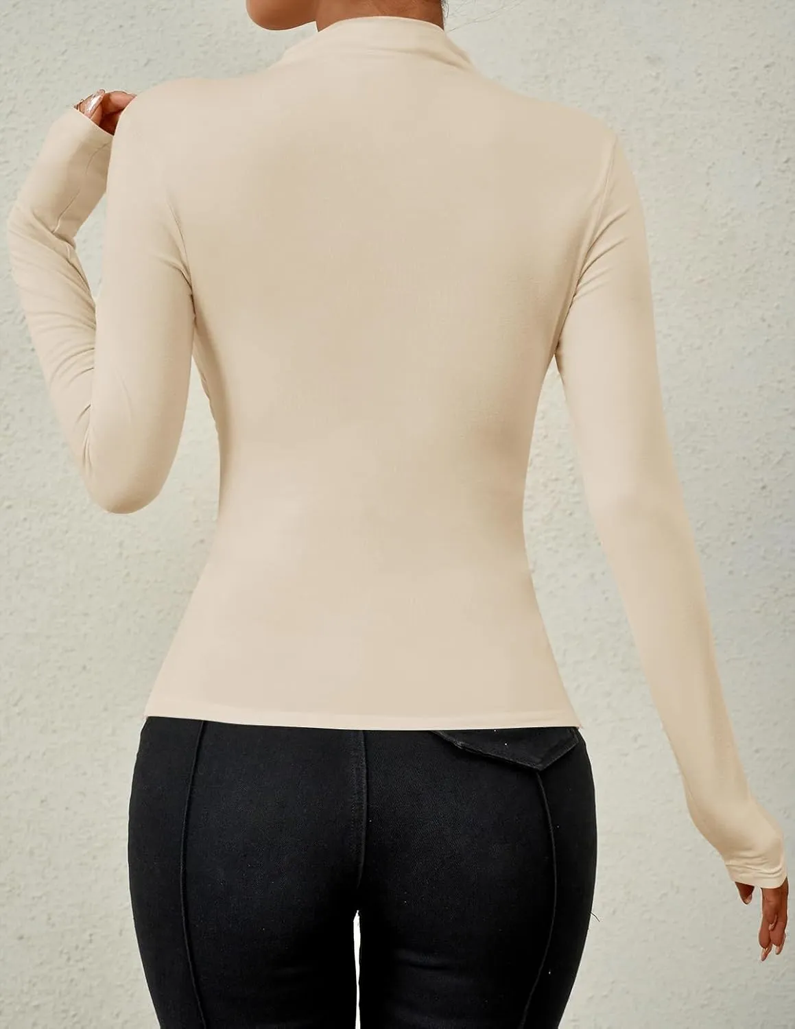 ZESICA Women's Long Sleeve Tops Mock Neck Ruched Tight Shirts Spring Trendy Outfits