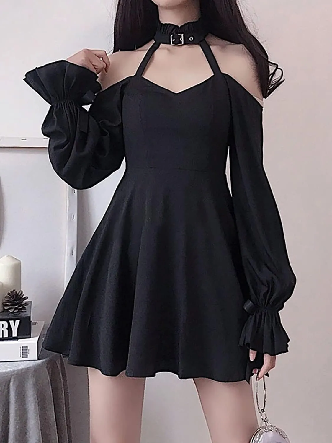ZZEQYG Womens Gothic Lolita Dress Black Vampire Witch Off Shoulder Mini Dress for Teen