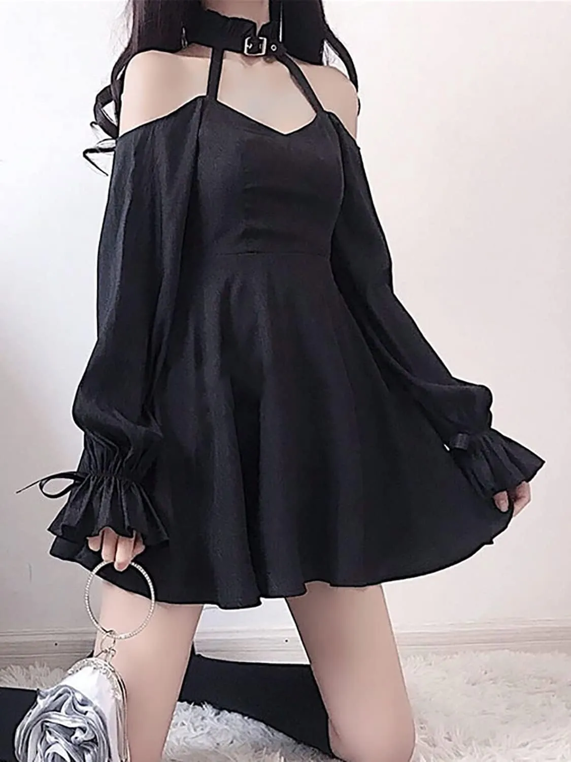 ZZEQYG Womens Gothic Lolita Dress Black Vampire Witch Off Shoulder Mini Dress for Teen