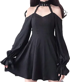 ZZEQYG Womens Gothic Lolita Dress Black Vampire Witch Off Shoulder Mini Dress for Teen